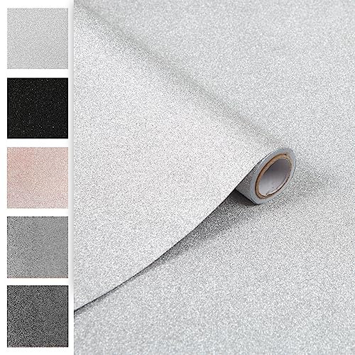 Klebefolie Möbel 45x150 cm | Selbstklebende Möbelfolie Glitter | Klebefolie für Möbel - einfache Anwendung und stilvolle Umgestaltung | Glitzer Silber