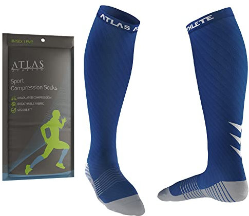 Atlas Athlete Kompressionsstrümpfe für Herren & Damen - Ideal Kompressionssocken für Laufen, Radfahren, Ski - Abgestufte Kompression (as3, alpha, s, m, regular, regular, blue)