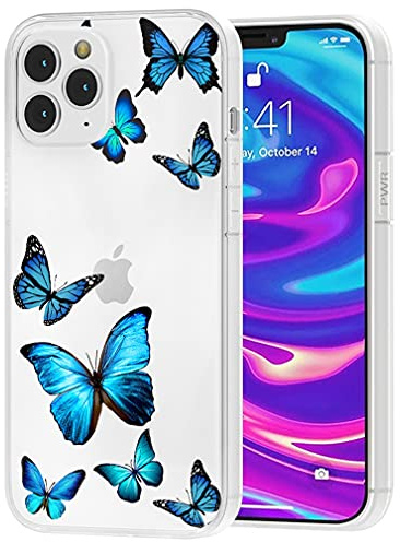 Vavies Case for iPhone 12 Pro Max 6.7 Case 2020 Case for Girls Women, Slim Shockproof Clear Pattern Soft Flexible TPU Back Phone Protective Cover Cases for iPhone 12 Pro Max (Blue Butterfly)