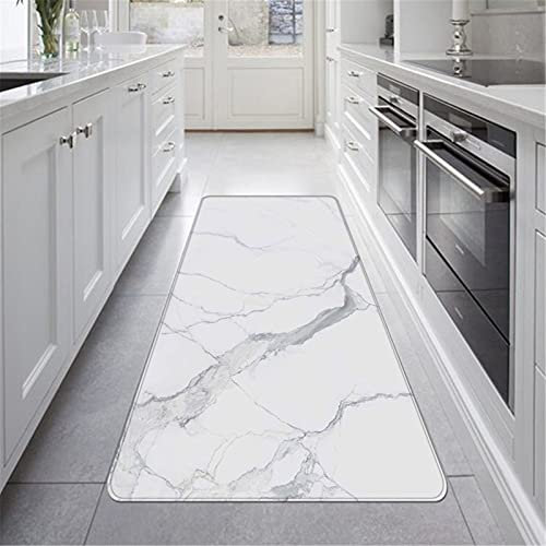 Läufer Teppich Flur rutschfest Waschbar Flanell Lange Pflegeleicht Teppich für Küche Schlafzimmer Wohnzimmer,Elegant Marmor Muster Weiß Schwarz Teppich (Farbe 3,80×160 cm)