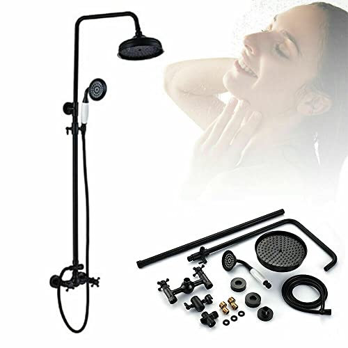Retro Duschset Regendusche, Schwarz Duscharmatur mit Handbrause Wandmontage Wannenarmatur Dusche Duschsystem Badwanne Armaturen für Bad