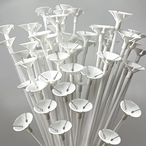GIFTEXPRESS 60 palos de globo de 12 pulgadas, colores blancos, soportes de globos de plástico y tazas para fiestas de cumpleaños, bodas, decoraciones de aniversario