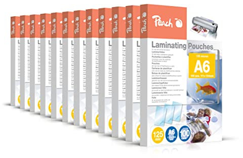 Peach Laminierfolien A6 - 125 mic - 12x100 pouches - glänzend - Premiumqualität für beste Laminierergebnisse - kompatibel mit Geräten aller Markenhersteller - PP525-0412A
