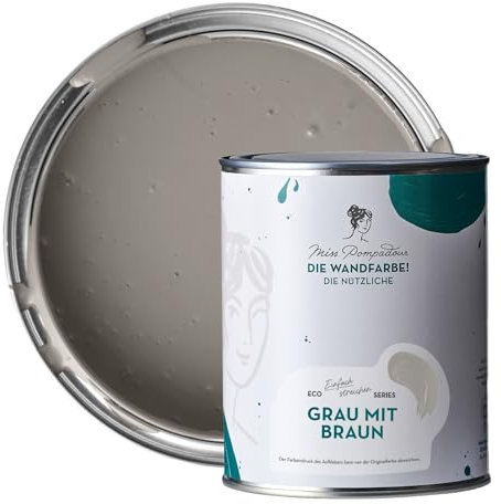 MissPompadour abwaschbare Wandfarbe Grau mit Braun 1L - hohe Deckkraft & Ergiebigkeit - matte, scheuerbeständige Innenfarbe - geruchsarm, wasserbasiert, atmungsaktiv - Die Nützliche
