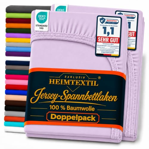 EXKLUSIV HEIMTEXTIL Jersey Spannbettlaken Marke Doppelpack 60 x 120-70 x 140 cm 100% Baumwolle, Öko - Tex Zertifiziert, Markenqualität, Matratzenhöhe bis 10 cm, Flieder