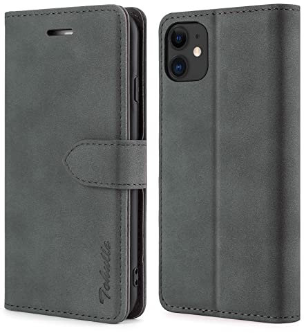 TOHULLE Case for iPhone 11, Premium PU Leather Wallet Case with Card Holder Kickstand Magnetic Closure Shockproof Flip Folio Case Cover for iPhone 11 (6.1 Inch) - Grey