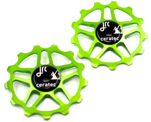 JRC Components Paar 13T Stützräder für Shimano MTB 12 Gang | Keramik Schaltwerk Riemenscheibe Rad | Hybrid Keramik Lager | MTB Bike Schaltwerk Riemenscheibe Räder - Acid Green