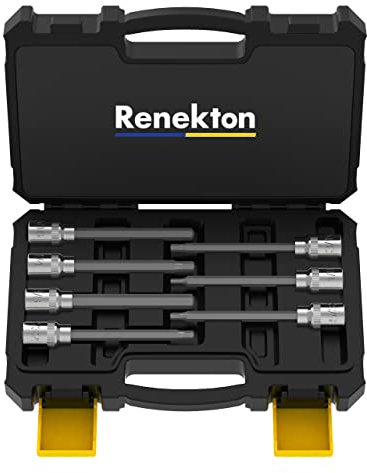 Renekton 3/8” Drive Extra Long Allen Hex Bit Socket Set, SAE, 1/8mm to 3/8mm, S2 and Cr-V Steel, 7 Piece