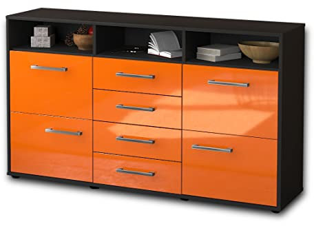 Lqliving Sideboard Donabella, Korpus in anthrazit matt, Front im Hochglanz-Design Orange (136x79x35cm), inkl. Metall Griffen, Made in Germany