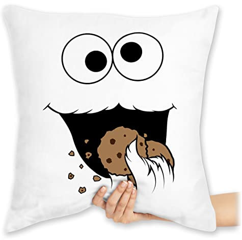 Kissen 40x40 Zierkissen - Karneval & Fasching - Keks Monster I Krümelmonster I Cookie Monster - 40 x 40 cm - Weiß - fasching- auge carnevale kekz karnevals keke faschings kekse carnival krümel