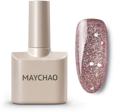 MAYCHAO 15ML Rainbow Bubble Glitter Gel Nail Polish, Soak Off UV LED Polish, Nail Art Starter Manicure Salon DIY at Home, 0.5 OZ