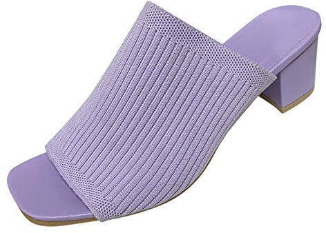 Scarpe da donna con zeppa, sandali con tacco alto, alla moda, casual, in rete, da donna, colore solido, con tacco alto, Lilla, 41 EU
