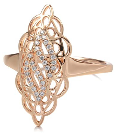 YAHOYA Heißer Luxus 585 Roségold Frauen Ring Natürlicher Zirkon Hohle Blume Ethnische Braut Eheringe Trend Täglicher Vintage-Schmuck