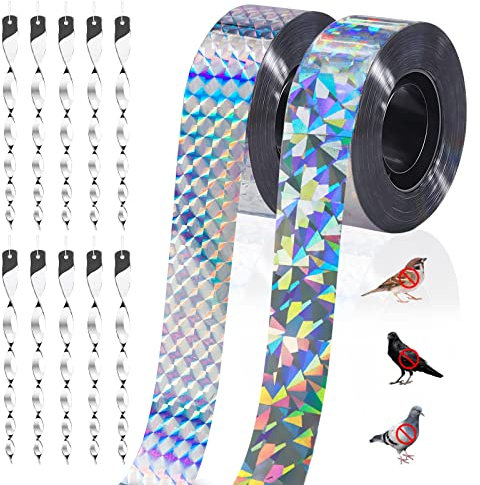 BITEFU 12 STK Vogelschreck Vogelabwehr Set, Reflektierendes Vogelabwehrband, Reflektierendes Vogelabwehr Spatzen für Protect Häuser Gärten Höfe Pflanze Frucht(Zwei Muster)