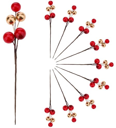 Meiwlong 10 Stück Rot Gold Gemischte Glitzer Künstlich Beeren Blumen Schaum Halloween Dekoration Hochzeit Handwerk Einsatz