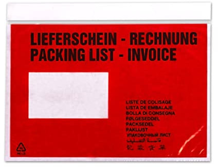 Lieferscheintaschen selbstklebend DIN C5 Begleitpapiertaschen mit Aufdruck Lieferschein - Rechnung