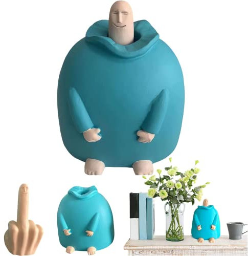 OKESYO Lustige Figuren Mittelfinger, Lächelnde Finger Tischdekoration, Hand Statue Mittelfinger, Harz Hand Skulptur Deko für Schrank, Bücherregal, Wohnzimmer, Flur