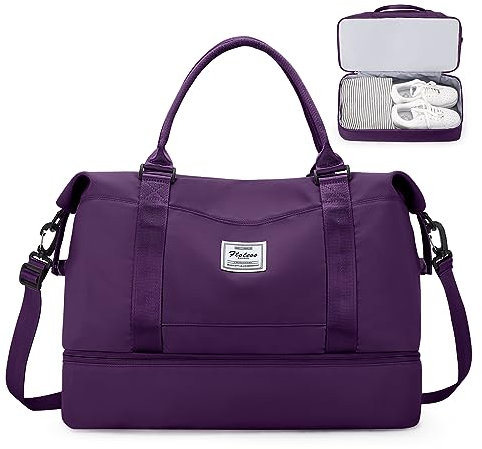 Reisetasche Damen Easyjet Handgepäck Tasche Sporttasche Weekender Bag Schwimmtasche Wasserdicht Travel Bag Duffle Bag Fitnesstasche Trainingstasche Krankenhaustasche mit Schuhfach A15-Tiefviolett