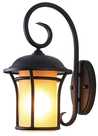 Quevia-Eletro Wandlampe Außen Antik Glas Tiffany Stil E27 Beleuchtung Außen Garten Haus Balkon Flur Außenlampe Metall Glas Lampenschirm Außenwandlaterne, Schwarz Terrassenwandleuchte Wasserdicht IP44