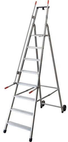 FRANKEL kaiserkraft | Escabeau Mobile pour rayonnages | avec 2 Mains courantes et roulettes | 8 marches | Marche Sup comprise