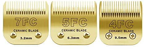 BESTBOMG 7FC+5FC+4FC Ersatzklinge für Hundepflege, kompatibel mit Heiniger/Moser Max45/Andis/Oster A5 Haarschneidemaschine, Länge 3,2 mm-9,5 mm, goldfarben