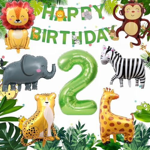 Yunchu Online Deko 2. Geburtstag Dschungel Dekoration für Junge Mädchen - Tiere Folienballons Luftballons für 2 Jahr Feier