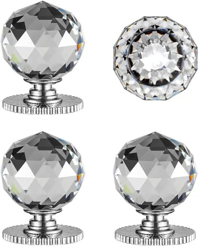 Poignée d'armoire de cuisine, boutons auto-adhésifs en cristal, bouton de remplacement de 40 mm de diamètre avec adhésif for armoire, miroir, placard, fenêtre, verre, porte coulissante, tiroir (2 pièc