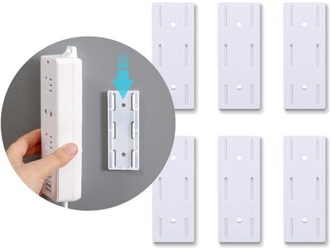 6 PCS Soporte para Regleta de Enchufes Autoadhesivo Fijador de Enchufes de Sobremesa Soporte de Bolsillo Sin Perforaciones Fijaciones para Marcos de Fotos de Pared Cocina Oficina En Casa