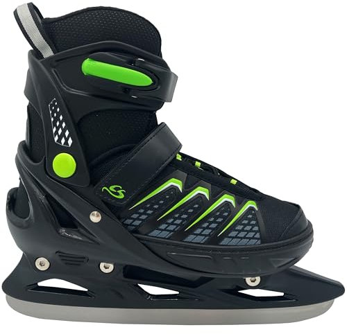 Cox Swain größenverstellbare Kinder Schlittschuhe COXY Ice für Mädchen und Jungen - Ohne Werkzeug verstellbar! Black/Green Gr. L (40-43)