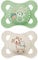 MAM Original Succhietto 2-6 Mesi (Set da 2), Ciuccio MAM 2-6 mesi con tettarella ortodontica in silicone, Kit da 2 accessori neonato con pratico porta ciuccio sterilizzatore, Verde/Neutro