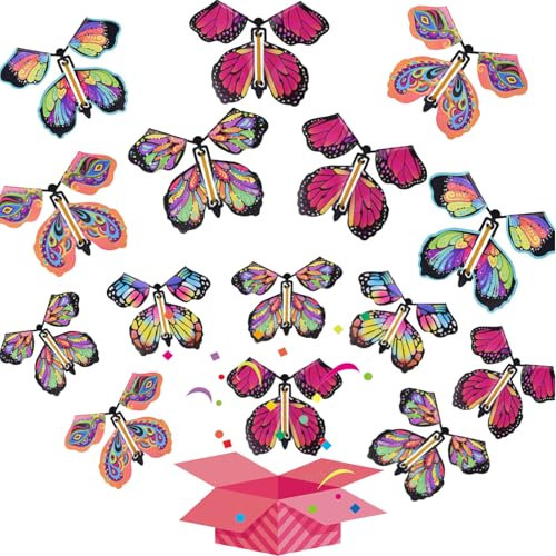 guowanpp 15 Pieces Magic Flying Butterfly, Clockwork Butterfly Card for Birthday present, Colorful Rubber Band Powered Butterfly, Flying Spinner, Magic Mixie，Gift for Birthday, Wedding