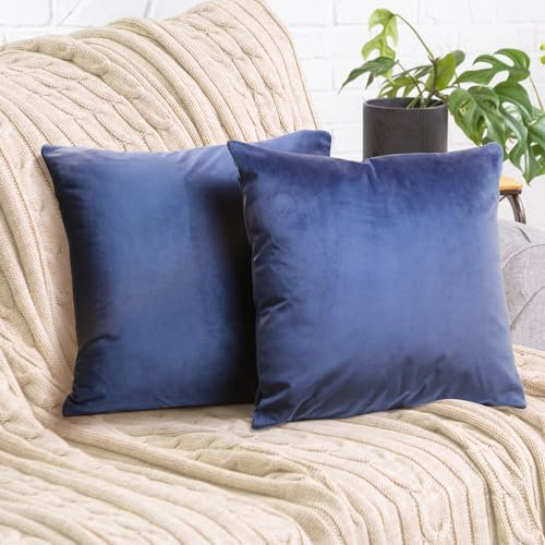 2er Set Kissenbezug 50x50 cm blau Samt flauschig weich Sofakissen Dekokissenbezug Kissenhülle für Couch, Schlafzimmer, Wohnzimmer & Balkon, Ocean, mit verstecktem Reißverschluss