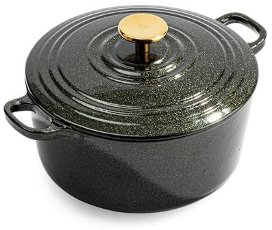 BK Cookware Bourgogne Fonte Émaillée Allemande, 24 cm/4,2 litres Cocotte avec Couvercle, Compatible avec l'induction, Va au Lave-Vaisselle, Va au four jusqu'à 220°C, Étincelant Noir