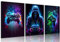 WSTUKVV 3Pcs Cool Gaming Wall Art Retro animal Game watercolor Posters Pictures Colorful Neon Canvas Painting Prints for Boys Room Kids Game Room Accessories Bedroom Home Decoration Unframed
