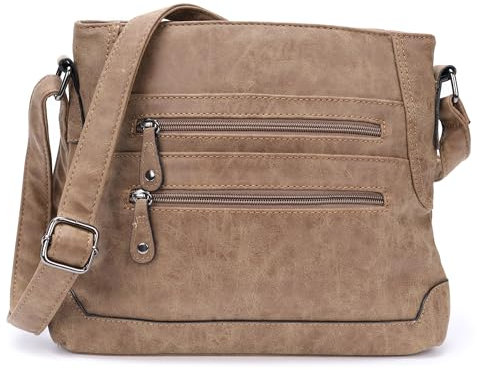 irisaa Schultertasche Damen Handtasche, Medium Umhängetasche praktische Henkeltasche mit vielen Fächern, Vintage Look mit Reißverschluss, DKB Farbe:Braun