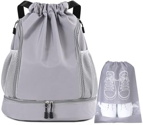 KunpengZen Turnbeutel Sportrucksack, Basketball Rucksack Fußball, mit Bodenfach Und Breit Kordelzug Turnbeutel Wasserdicht, Klein für bis Basketball Größe 7/29,5 Herren Damen Kinder Jugend (Grau)