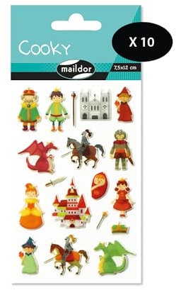 MY MANDARINE CY003Opack - Packung mit 10 Stickerbögen 3D Stickers Cooky, 180 Stickers, Ritter, 1 Pack