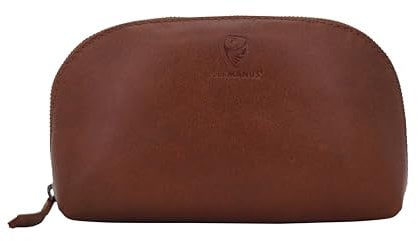 GERMANUS Kosmetiktasche Helge aus echtem Leder, Kulturbeutel, Waschtasche, Schminktasche, Clutch (Braun)