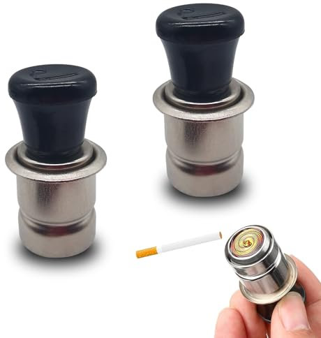 jokormo Pack-2 Auto 12V Zigarettenanzünder 2.1cm x 4.6cm Safe Extreme Speed Heat Zigarettenanzünder Pop-Out Edelstahl Zigarettenanzünder Stecker Ersatz Universal für Autos (Schwarz & Silber)