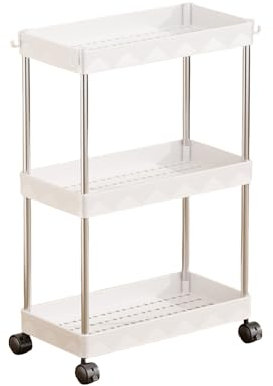 Multibao 3 Tier Slim Slide Out Kitchen Trolley Rack Holder Storage Shelf Organiser with Wheels for Small Spaces Bathroom Kitchen Laundryroom Bedroom Space-Saving (White 20cm*40cm*58m)