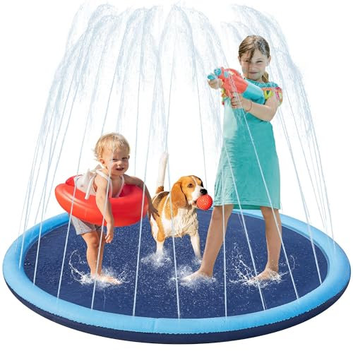 Yaheetech Hundepool 150cm, Faltbarer Splash Sprinkler Pad, 0.58mm Verdickt Wasserspielmatte, Anti-Rutsch & 4 Flicken, Hunde Wasserspielzeug Hundeplanschbecken, Sprühmatte Sprühkissen für Sommer Garten