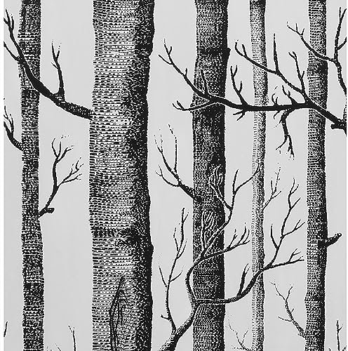 Yangfix Weiß und Schwarz Selbstklebend Tapete Birke Baum Effekt Wandaufkleber Kontaktpapier Klebrige Rückseite Plastik Vinyl-Folie Rolle für Küche Badezimmer 44.5x1000cm