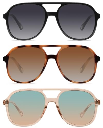 YDAOWKN Retro Square Aviator Sunglasses for Womens Mens Vintage 70s Double Bridge Sun Glasses
