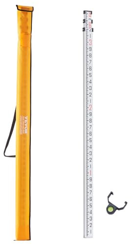 VEVOR Aluminum Grade Rod, 9-Feet/10ths 3 Sections Telescopic Measuring Rod,Double-Sided Scale 1/10ft Leveling Rod Stick,Aluminum Alloy Survey Rod with Bubble Level&Carrying Bag for Houses,Walls,Floors