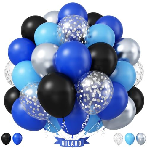 Luftballons Blau Schwarz Silber 60 Stück 12 Zoll Königsblau Silber Luftballons Set Royal Marine Blau Party Ballons für Jungen Männer Videospiel Weltraum Abschluss Ruhestand Babyparty Geburtstag Deko