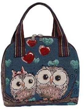 Qiwenr Eulen-Tragetasche, Damen Umhängetasche, Bestickte Eule Tragetasche, Umhängetasche aus Canvas, Gewebte Handtasche, Große Damen Bestickte Eule