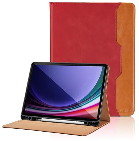 Case for Samsung Galaxy Tab S10 Ultra / S9 Ultra 14.6 inch 2023 SM-X920/X926B/X910/X916B Bussiness Cover with Pocket & Pencil Holder, Hand Strap, Auto Wake/Sleep -Red