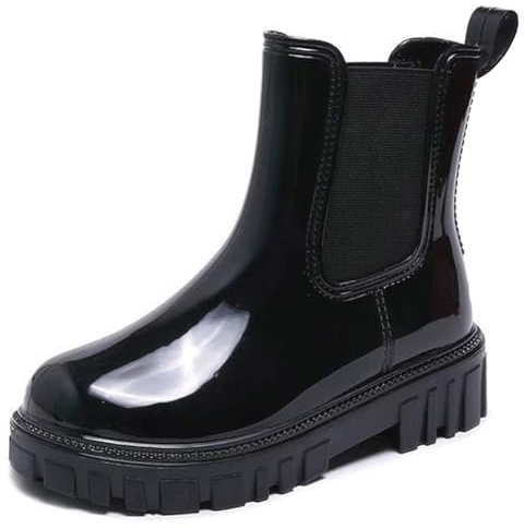 Harssidanzar Donna Stivaletti Pioggia Impermeabili Chelsea Boots,Stivali da pioggia antiscivolo e scarpe da giardino per donne con solette confortevoli HL211EU,Nero,Taglia 40