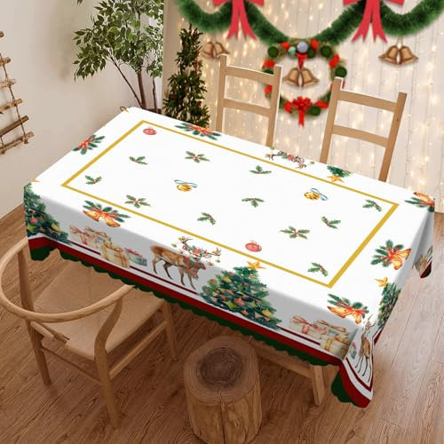 Weihnachten Tischdecke Abwaschbar Rechteckig Weihnachtsbaum Gartentischdecke Fleckschutz Wasserdicht Tischtuch Pflegeleicht Outdoor Tischdecken für Küche Esstisch Party Dekor 110x140cm