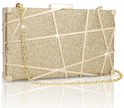 Farcauo Handtasche Damen Abendtasche Golden Damen Clutch Kleine Umhängetasche Stylische Crossbody-Tasche mit Kette Glitzernde Abendtasche für Partys und Cocktailpartys und Abschlussbälle